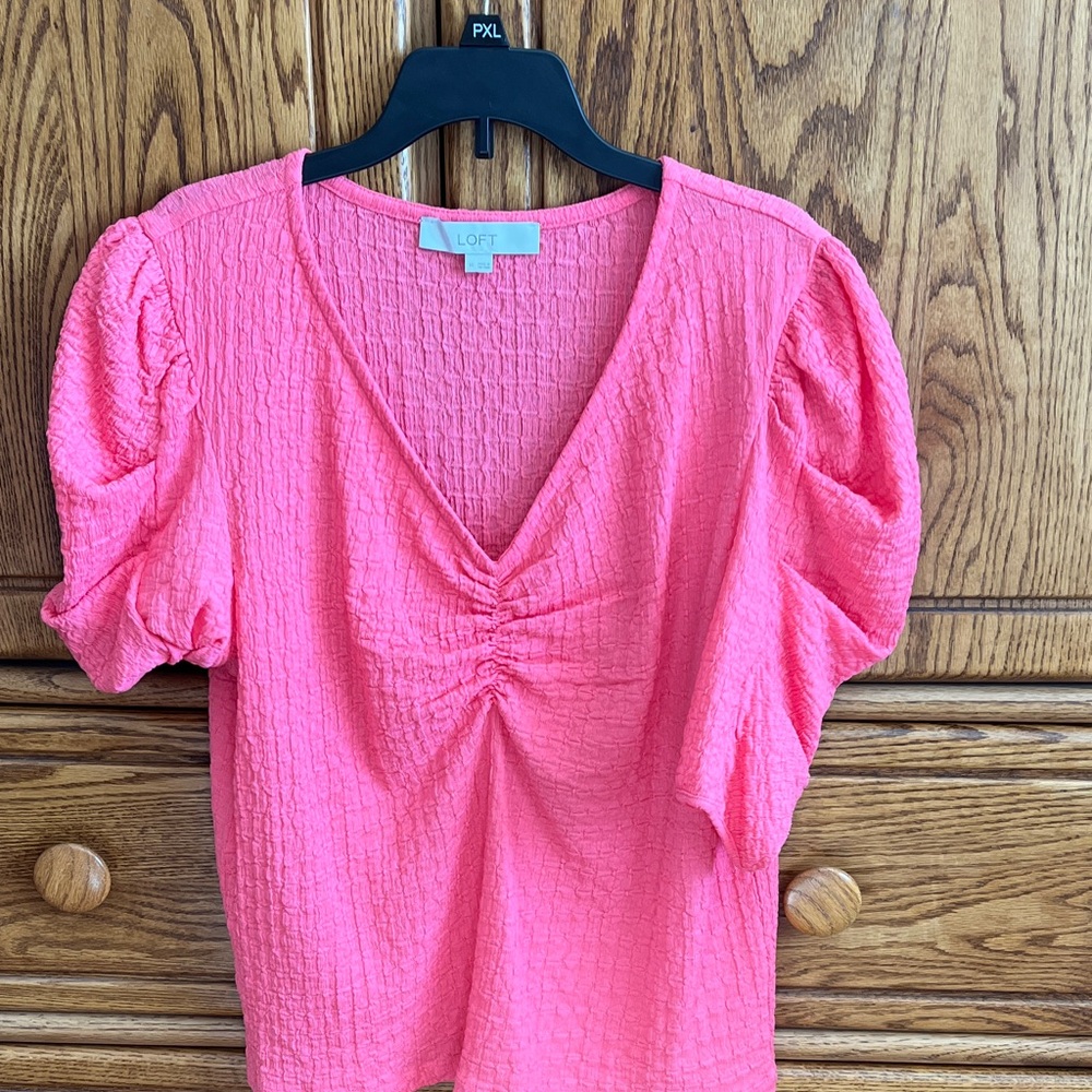 LOFT Coral Textured V-Neck Blouse